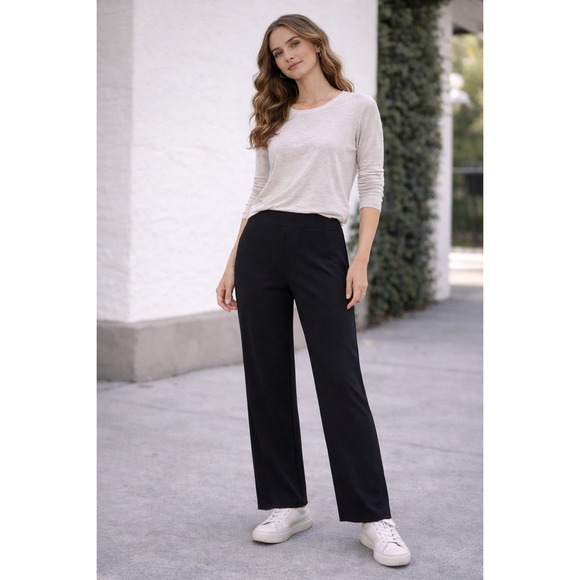 Eileen Fisher Pants - Eileen Fisher Womens Black Stretch Knit Straight Leg Pull On Pants‎ Size S Small